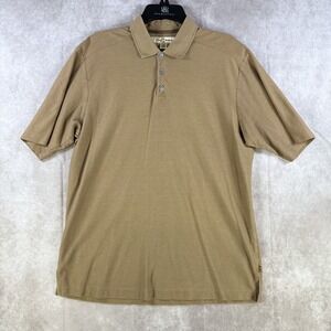 Tommy‎ Bahama Polo Shirt Mens Medium Brown Silk Cotton Blend Textured Casual